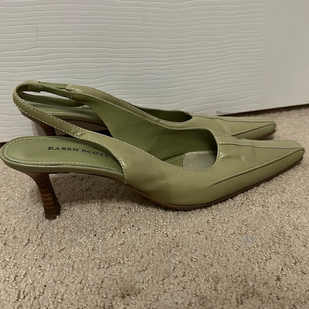 Sage green kitten heels